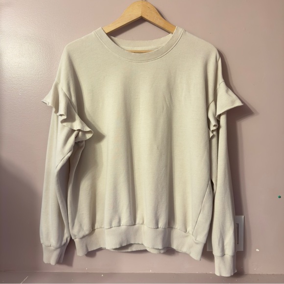 Aerie Ruffle Shoulder Crewneck Sweater Cream Women Size L - Picture 1 of 8